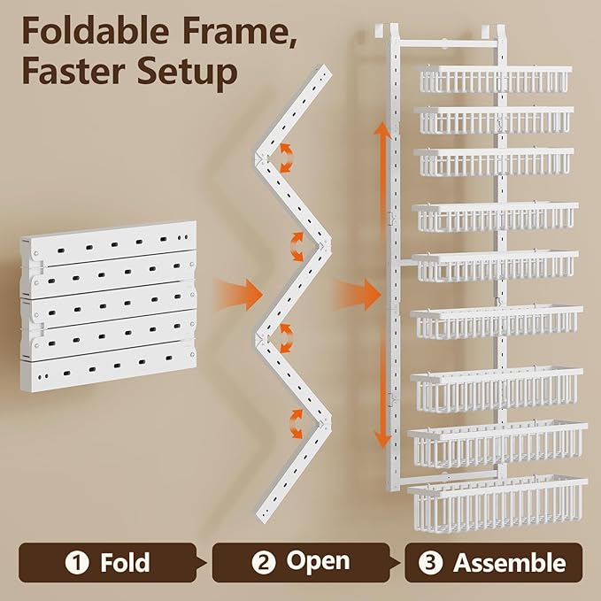 POKIPO 9 Tier Over The Door Pantry Organizer, 2 in 1 Wall Mount or Hanging Spice Rack with Adjustable Deep Basket, Heavy-Duty Seasoning Organizer and Storage for Kitchen Cabinet Closet Bathroom