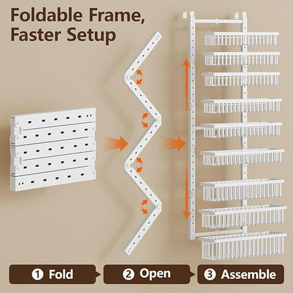 POKIPO 9 Tier Over The Door Pantry Organizer, 2 in 1 Wall Mount or Hanging Spice Rack with Adjustable Deep Basket, Heavy-Duty Seasoning Organizer and Storage for Kitchen Cabinet Closet Bathroom