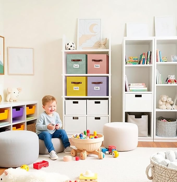DECOMOMO Storage Baskets, 13x15x13 Storage Cube Bins with Labels for Organizing Shelves Kallax (Kallax / 4pcs, Rainbow)