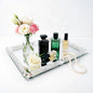 Crystal Glass Tray, 11.8" x 7.9" Crushed Diamond Silver Mirror Perfume Makeup Display Tray, Noble Jewelry Trinket Vanity Trays, Ornate Rectangular Cosmetics Dresser Decoration for Home Decor