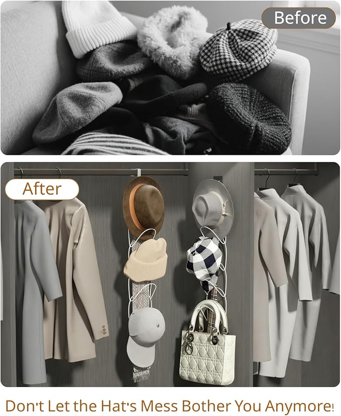 LINFIDITE 15 Pack Baseball Hat Rack Hanger Holder Organizer Multi Hook Wall Mounted Over Door Cap Display Storage Rack Cap Holder, Closet HangingStorage Rack w Hanging Hook White