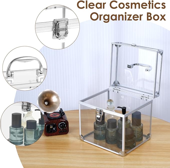 Crown Boxes for Pageants 7.9 X 6.7 X 7.5 In Clear Large capacity Makeup Train Case Cosmetic Case with Latches and Handle Toiletry Organizer Box Travel Makeup Tools Storage Organizer Box
