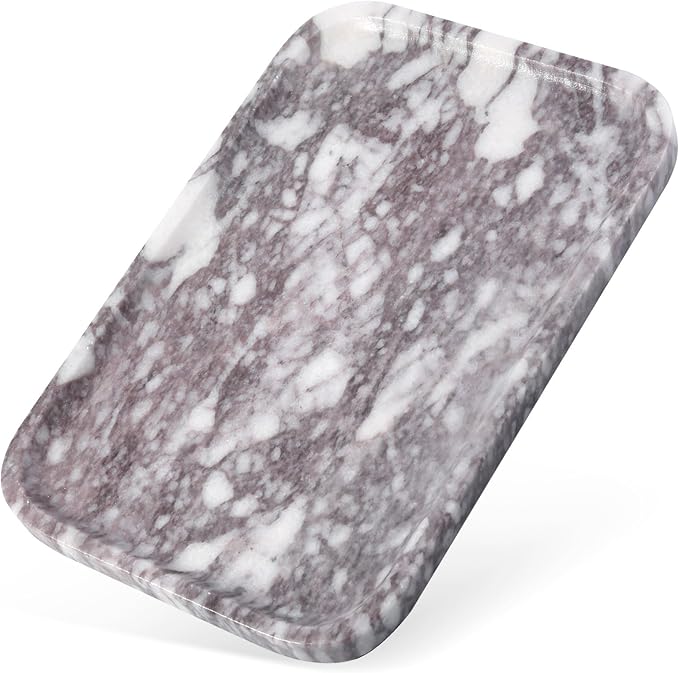 Karibiber Luxury Marble Vanity Tray, Bathroom Tray Countertop, Calacatta Marble/Stone, Home Decorative Dresser Organizer, Storage for Kitchen Sink, Perfume Jewelry Holder(Purple&White)