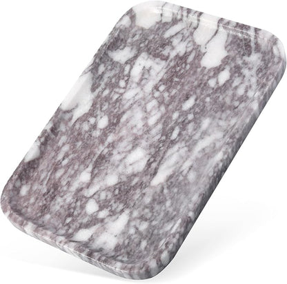 Karibiber Luxury Marble Vanity Tray, Bathroom Tray Countertop, Calacatta Marble/Stone, Home Decorative Dresser Organizer, Storage for Kitchen Sink, Perfume Jewelry Holder(Purple&White)