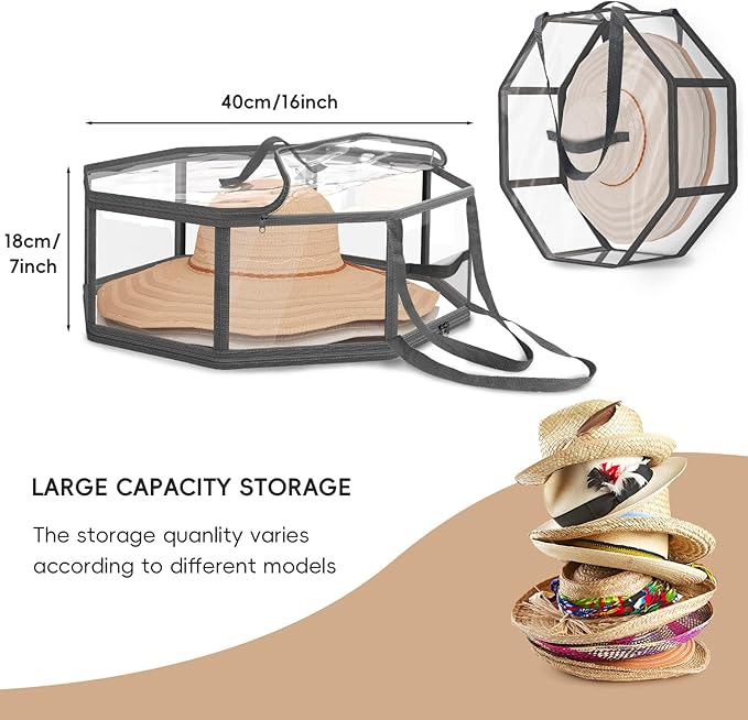 Clear Hat Box for Travel and Storage, Transparent Cowboy Hat Case for Women & Men, Lightweight Collapsible Hat Storage Box, Large Wide Brim Cap Bag for Closet, Visible Toy & Clothing Organizer
