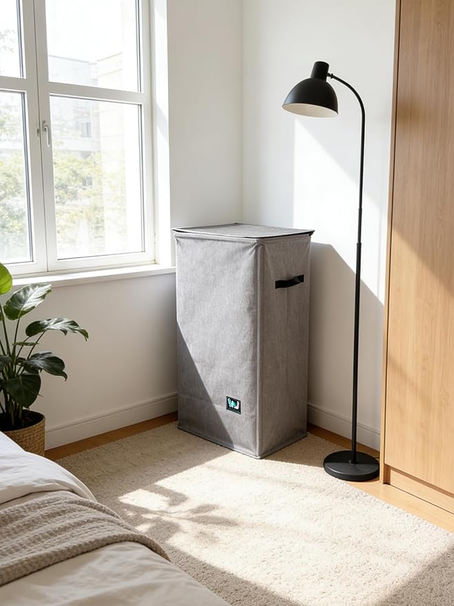 WTREE Laundry Hamper with Lid, Reinforced Sturdy Clothes Hamper with Anti-Puncture Base, Large Collapsible Laundry Basket with Removable Liner Bag, Tall Dirty Clothes Bin for Family, 100L Grey