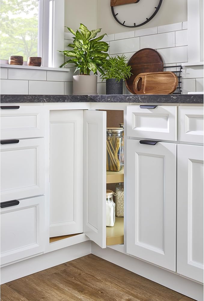 Rev-A-Shelf 2 Tier Pie-Cut Lazy Susan for Corner Base Cabinets, Plastic, 24" Double Shelf Swivel Kitchen Spice/Can Organizer, Almond, 6942-24-15-52
