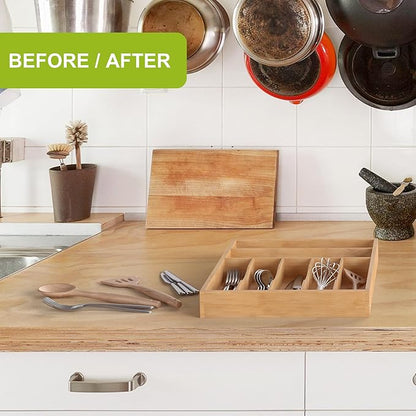 Unibambou Bamboo Utensil Drawer Organizer, Silverware Tray Organizer, Kitchen Drawer Organizer for Flatware Cutlery, Silverware Tray for Drawer (Natural, Large 16.5x12.5 Inch)