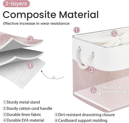 Large Storage Baskets- 16x12x12 inch Storage Bins for Shelves and Closet Organizing, Foldable Fabric Bin for Home Organization Clothes and Laundry (3-Pack, White&Pink)