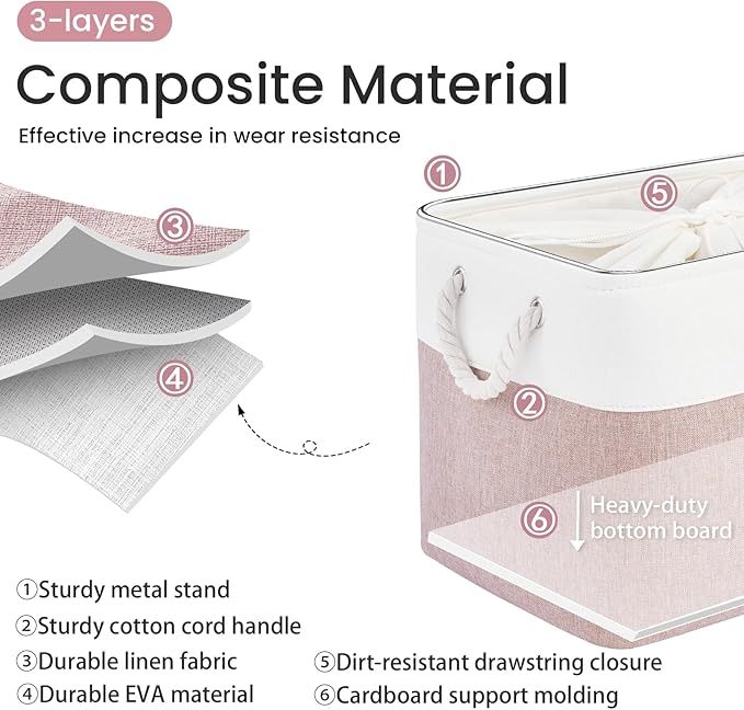 Large Storage Baskets- 16x12x12 inch Storage Bins for Shelves and Closet Organizing, Foldable Fabric Bin for Home Organization Clothes and Laundry (1-Pack, White&Pink)