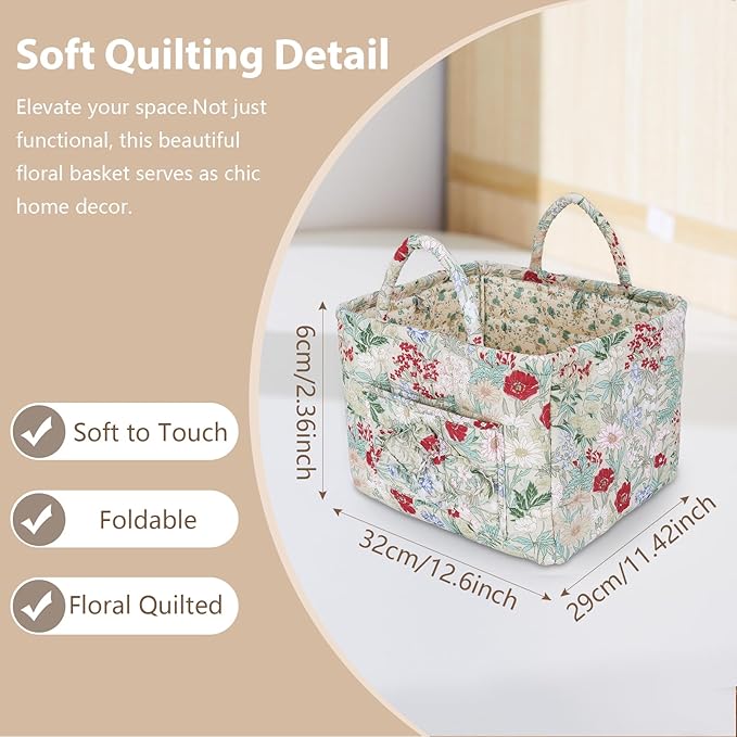 Storage Basket Boho Fabric Large Collapsible Floral Laundry Nursery Hamper Portable Folding Storage for Clothes Toys (Light Green B)