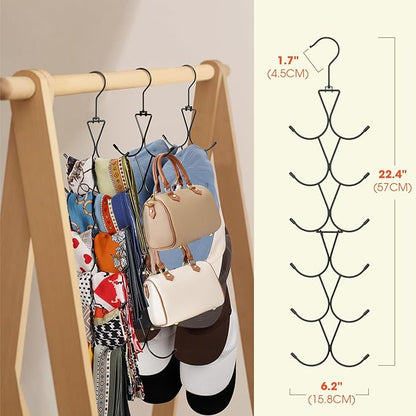 Scarf Hanger 2 Pack 24 Storages,Purse Hanger with 360 Swivel Hook,Scarf Organizer Scarf Hangers for Closet,for Scarves, Shawl,Belt,Purse & Baseball Cap