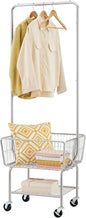 Tajsoon Laundry Cart with Hanging Rack, Metal Rolling Laundry Cart with Wheels and Storage Basket, Silver