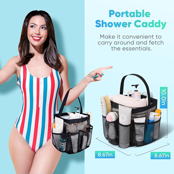 EUDELE Mesh Shower Caddy Portable for College Dorm Room Essentials, Shower Caddy Dorm with 8-Pocket Large Capacity for Beach, Swimming, Gym, Travel essentials