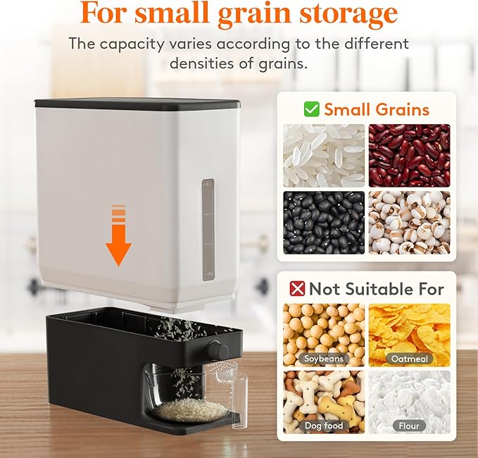 Lifewit Rice Dispenser 25 Lbs(11.3kg), Rice Storage Container Sealed Moisture Proof with Measuring Cup for Kitchen Pantry Household, BPA-Free, 1 Pack Black