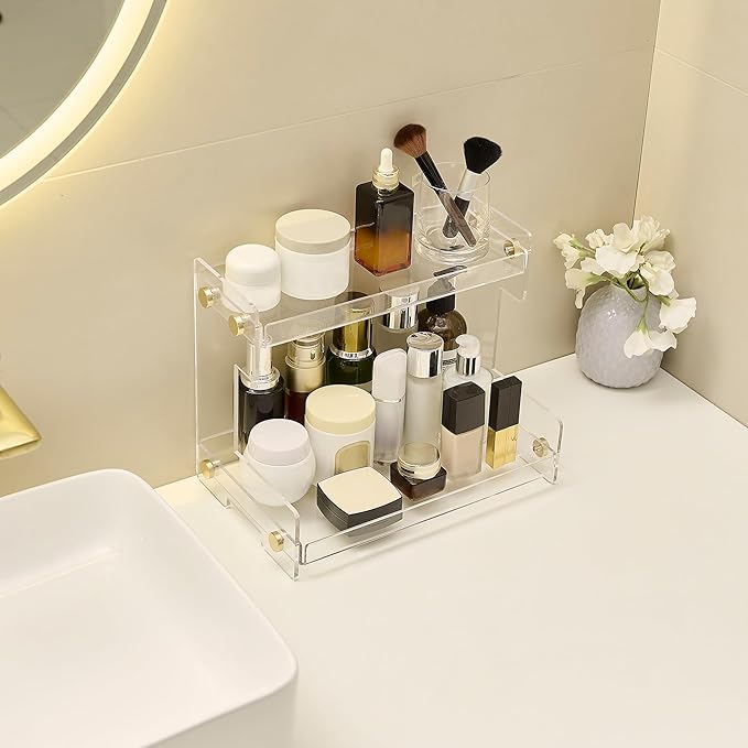 LEQ 2 Tier Bathroom Organizer Countertop Storage, Acrylic Standing Holder Cosmetic Storage Perfume Shelf for Bathroom, Bedroom, Dressing Table and Other Scenes that Need Storage