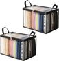 Large Heavy-Duty Thick Plastic Clear Storage Bag for Clothes - Foldable Clear Storage Tote with Reinforced Handles & Zipper for Moving, Dorm, Closet & Underbed Organization (Black,2pcs)