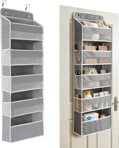 Over the Door Organizer, Door Storage Organizer with Large Capacity Pockets, Hanging Shelves for Bedroom, Closet, Dorm, Pantry (Grey, 5-Tier)