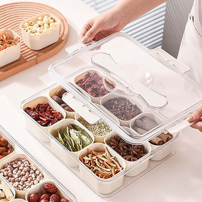 SILIVO Snackle Box Container - 9 Compartment Portable Divided Serving Tray with Lid and Handle,Clear Snack Organizer for Candy, Fruits, Nuts, Snacks - Perfect for Party, Travel and Entertaining