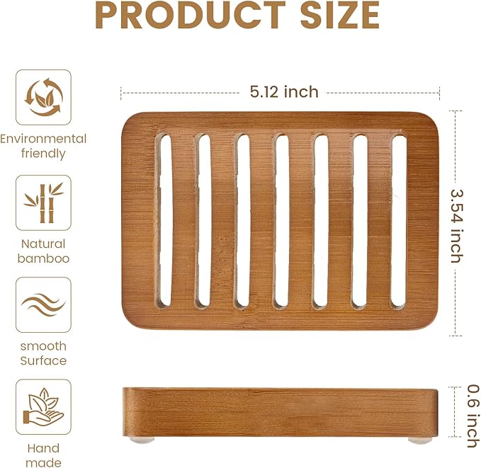 Slotted Bar Wood Soap Dish Self Draining, Wooden Sponge Holder, 1 Pack Curved Slotted Bamboo Soap Dish with Drainage for Shower, Bathroom, Kitchen, Sink, Travel, Packed in A Box (Warm Brown)