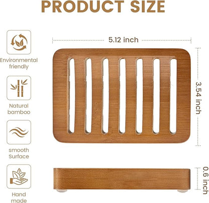Slotted Bar Wood Soap Dish Self Draining, Wooden Sponge Holder, 1 Pack Curved Slotted Bamboo Soap Dish with Drainage for Shower, Bathroom, Kitchen, Sink, Travel, Packed in A Box (Warm Brown)