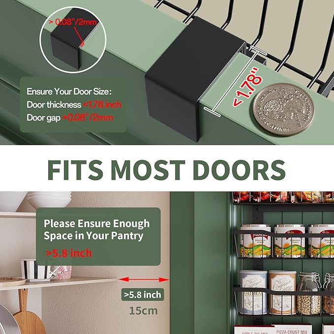 Eastherry Over The Door Organizer，8-Tier Over The Door Pantry Organizer with Adjustable Baskets，Metal Hanging Pantry Organizers and Storage for Kitchen, Back of Door Seasoning Rack (Black)
