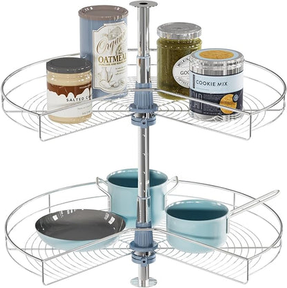 Dowell Base Cabinet Kidney Shape Dia.24 270° Lazy Susan, 2 Shelves, Kitchen Base Corner Cabinet Organizer (Chrome 4001 270 24)
