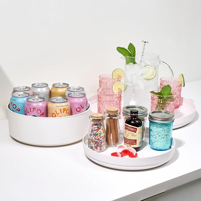 iDesign Recycled Plastic Lazy Susan Turntable Organizer, The Rosanna Pansino Collection – 10.03” L x 10.03” W x 1.73” H, Coconut (Pack of 2)