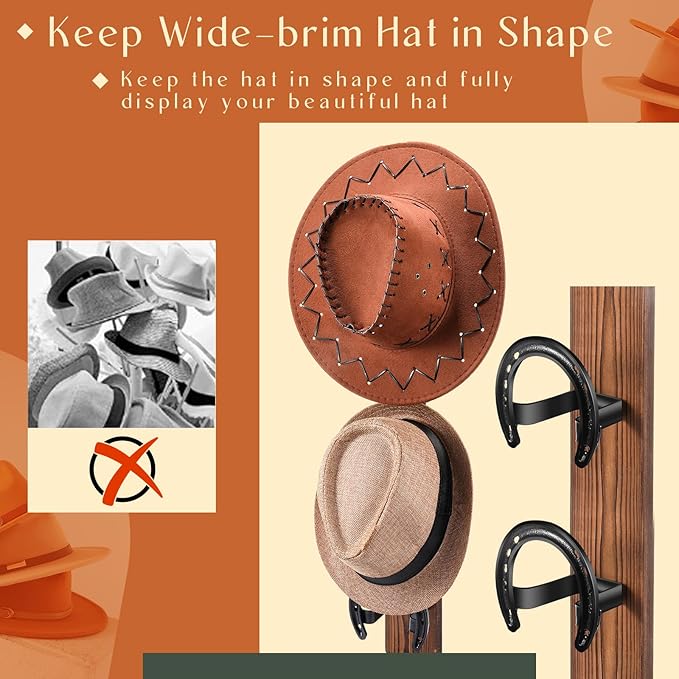 DoubleFill 5 Packs Cowboy Western Hat Rack Cowboy Hat Holder Hat Hanger Wall Mount Black Hat Hooks for Display Wall Decor Keeps Original Shape of Hat