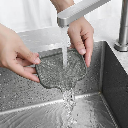 MicoYang Silicone Bathroom Soap Dishes with Drain Spout-Bathroom and Kitchen Sink Organizer,Sponge Holder,Dish Soap Tray,Perfect for Dispenser,Scrubber,Bottle,Cup on Sink or Counter-Grey 4.9"×3.2"