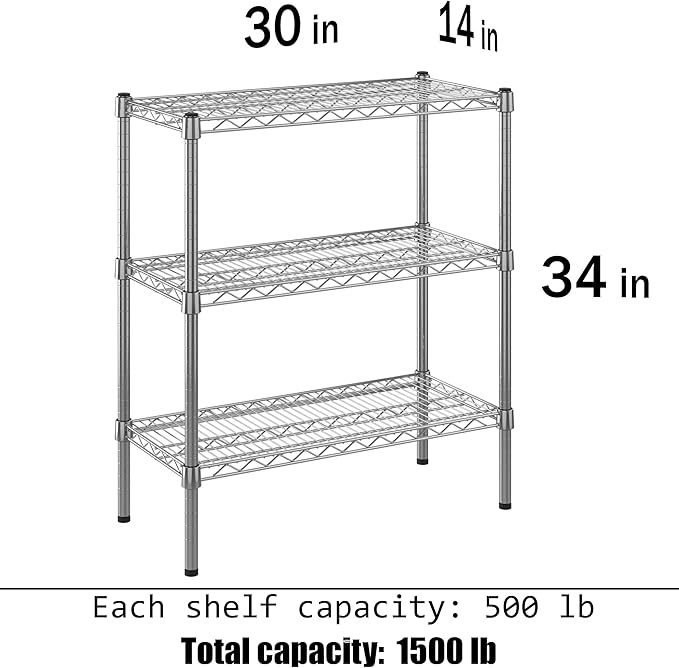 14" Deep x 30" Wide x 34" Height Wire Shelving Kit | 3-Tier | NSF Commercial Storage Rack Unit