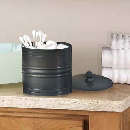 nu steel Swab/Cotton Container Bogart Canister Jar with Lid for Cosmetics and Makeup Storage, Bathroom, Countertop, Desk, and Vanity, Oil Rubbed Bronze, BG1H