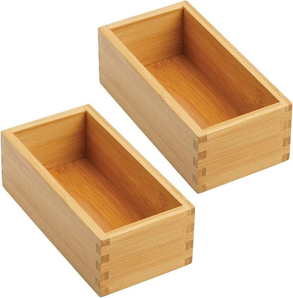 mDesign Bamboo Storage Bin Container, Drawer Organizer Crate Boxes for Kitchen Pantry Cabinet, Shelf, Island or Countertop, Holds Snacks, Spices, or Drinks, Echo Collection, 2 Pack, Natural/Tan