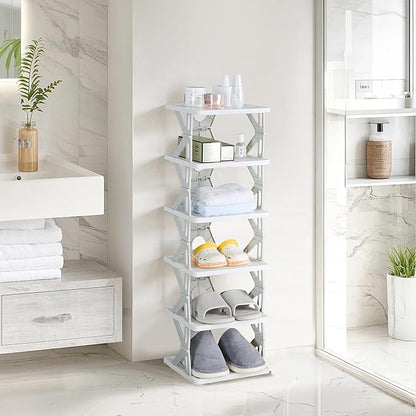 VECELO 6 Tier Vertical Narrow Shoe Rack, Free Standing Shoe Racks, Skinny Shoe Shelf Easy Assembly, Compact Shoe Organizer Space Saving for Small Spaces, Entryway, Garage, Front Door Entrance, Grey