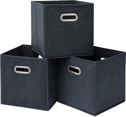 Black Fabric Cubby Storage Bins,13x13x13 Inches ,Cube Organizer Bin Foldable Storage Boxes with Dual Handles Fabric Organizer Box and collapsible Storage basket,Set of 3,Grey
