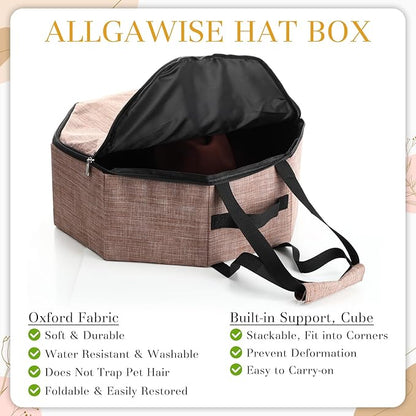 Wonderjune 2 Pcs Cowboy Hat Box for Storage Collapsible Sturdy Cowboy Hat Case with Handle for Men and Women Travel Storage Organizer Large Cap Bag for Closet (Brown)
