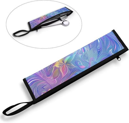 COEQINE Abstract Flower Utensil Holder Rainbow Flatware Irganizer for Cutlery Pouch Metal Straws Case With Handles for Work Travel Accessories Lightweight Foldable Tableware Bag