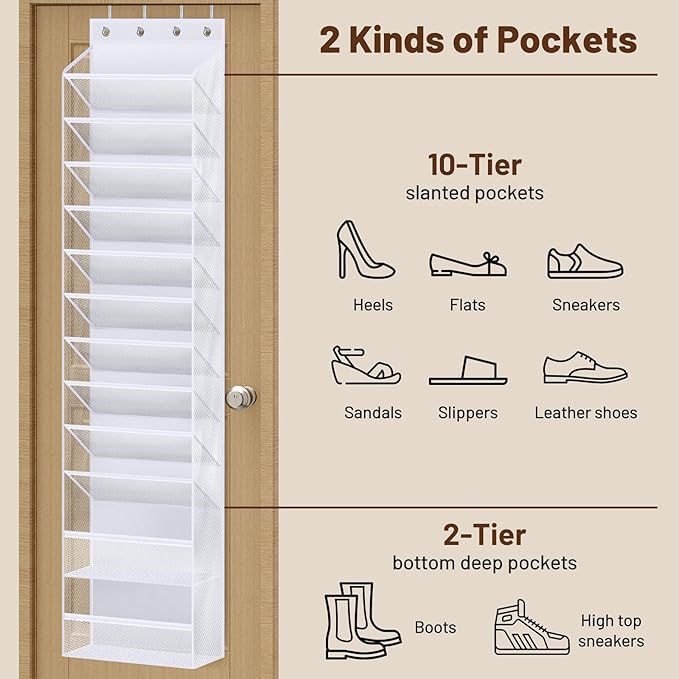 MISSLO 12 Tier Over the Door Shoe Organizer and 36 Pairs Clear Over the Door Shoe Organizer