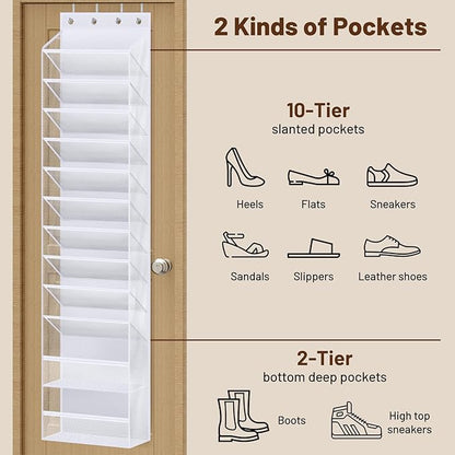 MISSLO 12 Tier Over the Door Shoe Organizer and 36 Pairs Clear Over the Door Shoe Organizer