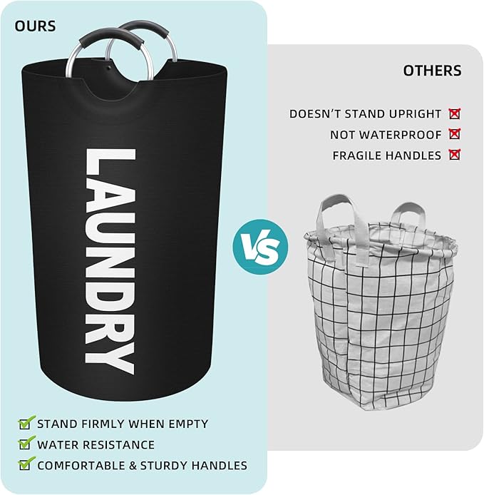 StorageRight 90L Large Laundry Basket, Laundry Hamper, Dirty Clothes Hamper for Laundry, Collapsible, Waterproof Laundry Baskets with Foam Protected Aluminum Handles for Laundry, Dorm, Family (Black)