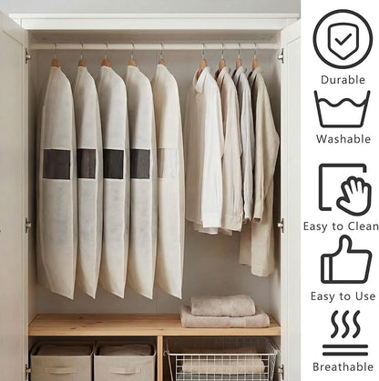 Aliceset 6 Pcs 32 Inches Cotton Garment Bags for Hanging Clothes, Canvas Suit Bags for Clothes Coats Jackets Shirts Closet Storage Travel Gusseted Hanging Garment Cover