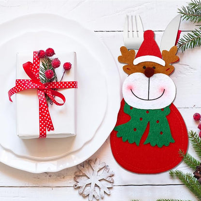 Gisafai 24 Pc Christmas Silverware Holder Pockets Santa Snowman Reindeer Tableware Bags - Cutlery Pouch Bags for Spoon Knife Fork - Xmas Party Dinner Table Dinnerware Supplies