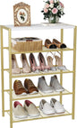 HOMEFORT 5-Tier Shoe Rack, Shoe Storage Shelf, Industrial Shoe Tower, Narrow Shoe Organizer for Closet Entryway, Small Shoe Rack Table with Durable Metal Shelves, Gold