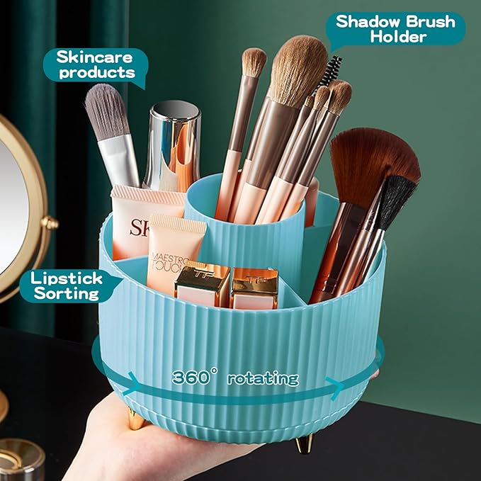 fanado 360° Rotate Makeup Brush Holder Organizer, Makeup Organizers Countertop, Makeup organization and Skincare Storage with Gift Box Packing for Vanity, Desktop, Bathroom (Blue)