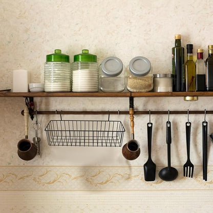 ULTECHNOVO Hanging Wire Basket Kitchen Storage Organizer over Cabinet Door Metal Wire Basket for Bathroom Toiletries and Pantry 12.40X3.54X3.14In Black