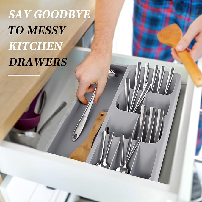 Silverware Organizer Storage Tray,Cutlery Expandable Organizer for Kitchen Drawer Holding Flatware Spoons Forks