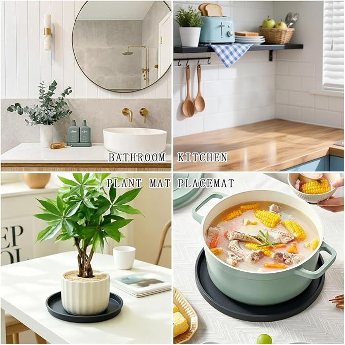 9 Inchs Round Silicone Bathroom Tray Vanity Tray Trinket Tray for Scrubber, Lotion Bottles, Perfume, Jewelry, Candle, Key Trinket Ring