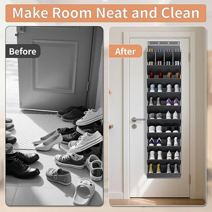 KYEVIS 10-Tier Large Size Over the Door Shoe Organizer, 20 Pairs Hanging Shoe Rack for Closet with Deep Pockets, Space-Saving Storage for Sneakers, Boots Heels (Grey)