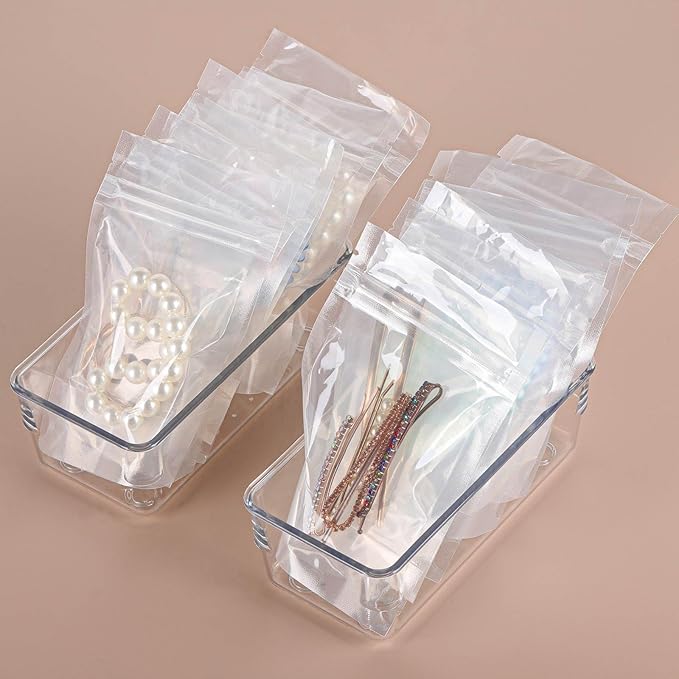 6Pcs Clear Plastic Drawer Organizers Tray 6" x 3" Storage Bins with 25Pcs Non-slip Pads for Makeup, Jewelries, Kitchen Utensils, Bathroom and Office