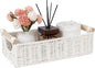 CubesLand Small Wicker Toilet Basket Tray Organizer W/Cut Out Handle, Handwoven Slim Decorative Basket for Countertop, Shelves And for Rustic Home Decor, Living Room, Nursery Organization, Cream
